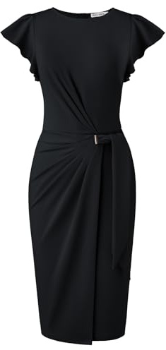 GRACE KARIN Womens Bodycon Dress Ruffle Sleeve Wrap Business Formal Dresses | Crew Neck Knee-Length Wrap Dress; High Stretchy; Casual; Wedding Guest; Work; Business; Belt(Un-removable)
