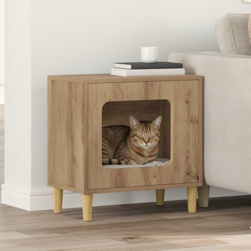 zylophax Casa para gatos de madera de roble artesanal, 51 x 30 x 52 cm, interior estable, resistente, con mucho espacio para dormir y escalar, ideal como cueva y lugar de descanso para gatos