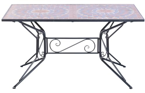 Alexandra House Living Mesa Comedor Forja Ceramica 140x70x75,5 Mosaico, Multicolor Negro