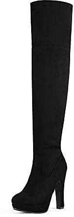 DREAM PAIRS Women's Thigh High Chunky Heel Platform Over The Knee Boots
