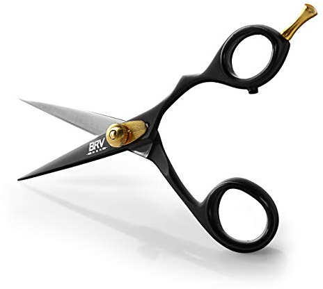 BRV MEN Professional Mustache & Beard Trimming Scissors - 5.5 | High Carbon Stainless Steel & Hammer Forged Mustache Scissors | Razor Sharp Facial Hair Trimming Shears (RIGHT HANDED - Black)