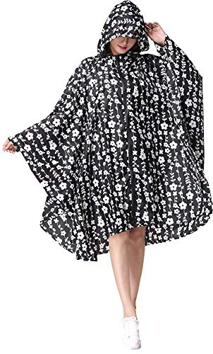 NUUR Veste de Pluie Poncho pour Femme Imperméable Léger Réutilisable Randonnée Manteau de Pluie Veste avec CapucheFleur