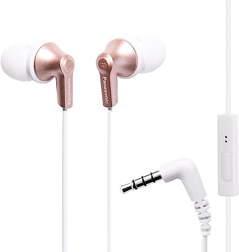 Panasonic ErgoFit Wired Earbuds, In-Ear Headphones with Microphone and Call Controller, Ergonomic Custom-Fit Earpieces (S/M/L), 3.5mm Jack for Phones and Laptops - RP-TCM125-N (Rose Gold)