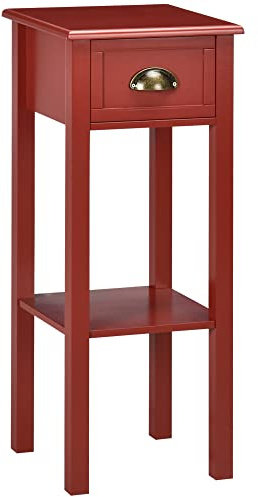 HOMCOM Narrow End Table with Drawer and Bottom Shelf Set of 1 Red