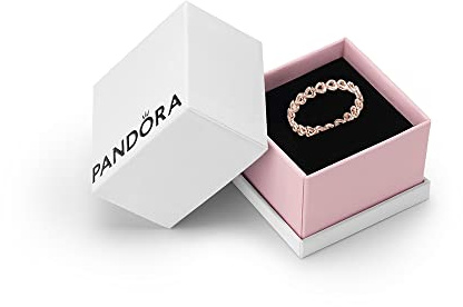 PANDORA Moments Women's 14k Rose Gold-Plated Band of Hearts Ring, Size 58, With Gift Box