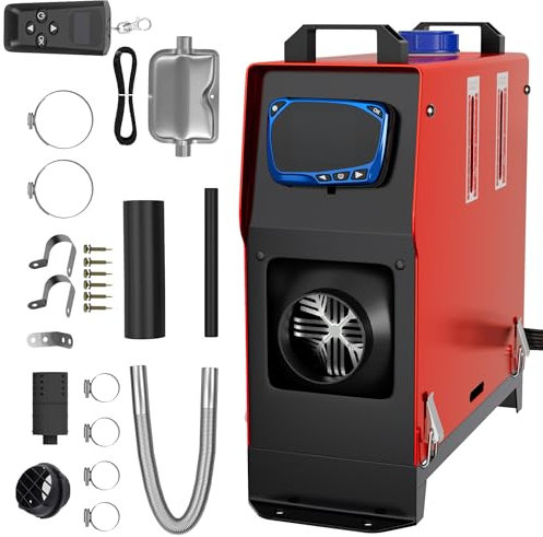 SUBTLETY 12V Diesel Standheizung 8kW Air Dieselheizung 0.18-0.48 L/h Diesel Lufterhitzer mit Fernsteuerung LCD Monitor und Schalldämpfer für Auto LKW RV Wohnmobil Boote Bus (Rot, Typ A)