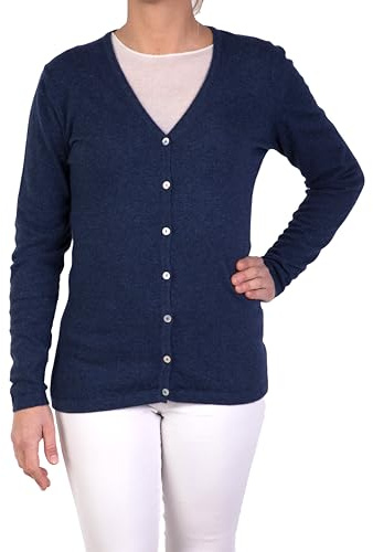 Cardigan Donna Misto Cashmere Golfino Avvitato Bottoni Made in Italy Classico Lana Merinos Giacca Manica Lunga Autunno Maglia Cachemire Autunno Inverno Nero Grigio Beige Invernale (M, Blu Melange)