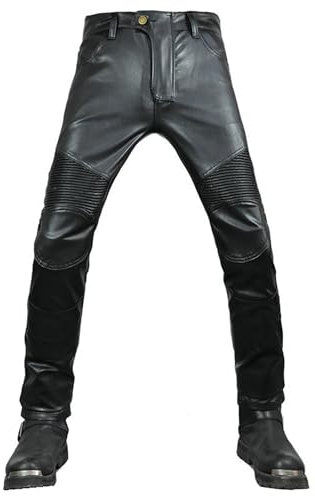 CFlong Motorradhose leder Herren/Damen mit protektoren - Schwarz Vollnarbiges Lederhose echtleder mit rüstung Biker gepanzerte (Schwarz,4XL)