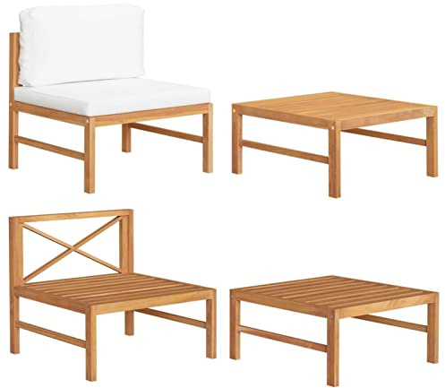 Rantry Accueil Ensemble Canapés Jardin 2 Pièces Oreillers Crème en Bois de Teck, Transats de soleil, Canapé-Lit Meubles, Lits de Jardin, Lit de Piscine, Lit de Jardin