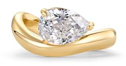 PAVOI 14K Yellow Gold Plated Pear Solitaire Premium Cubic Zirconia Engagement Ring for Women - Trendy Fake Wedding Band - Wavy Promise Ring - Size 5