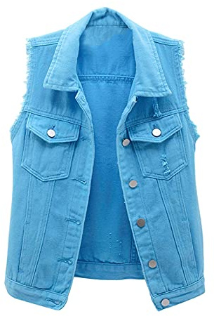 Genérico Blusas Mujer De Vestir Camisa sin mangas Chaqueta de color Chaleco superior sólido Blusa de mujer suelta de mezclilla de mezclilla de mujer Camisa Tejana Mujer (Blue, M)