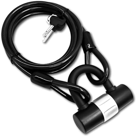 Kabelschloss mit Schlüssel,2 Meter Stahlseil mit Schloss,Fahrradanhänger Schloss,Robustes Anti-Diebstahl Schlaufenkabel Bügelschloss für Scooter Roller,Fahrrad,Sportausrüstung