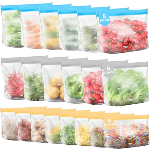 Cisivis 20er Pack Wiederverwendbare Aufbewahrungsbeutel, Gefrierbeutel und Silikonbeutel, Silikon-Lebensmittelbeutel, Sandwichbeutel, Küchenbeutel für Brot, Milch, Snacks, Fleisch - Klein/Mittel/Groß