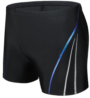 AMZSPORT Badehose Herren Kurz Schwimmhose Eng Wassersport Badeshorts mit Tunnelzug, Schwarz XL