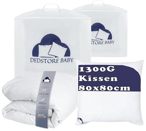 Set Premium Ballonbett Bettdecke (135x200 cm) und Federkopfkissen 1300g (80x80 cm) - Hochwertige Winterbettdecke mit 10% Daunen und 90% Federn - 3000g Füllgewicht - Hypoallergen, Duvet mit Pillow