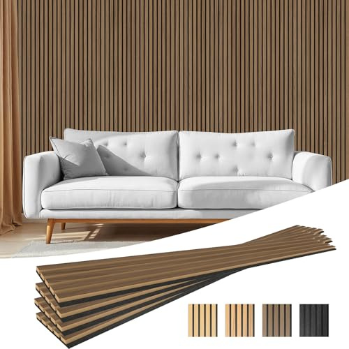 IMXPW 4-Piece Acoustic Wood Wall Panels, 3D Fluted Soundproof Wood Slat Wall Panels for Interior Wall Decor, 94.5 x 7.9-Walnut
