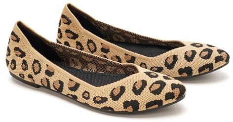 GLAMORA Bailarinas Mujer Punta Fina Manoletinas Punto Zapatos Planos Slip On Calzado Transpirable Ligero Ballet Flats Cómodos Tejido Flexible Primavera Verano leop-38