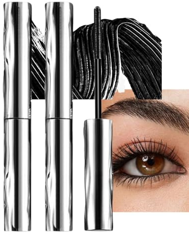 2PCS Iron Wand Mascara,Metal Wand Black Mascara,4D Curling Liquid Lash Extensions,Length Eyelash Iron,Volumising Lengthening,Long Lasting, No Flaking,Clump-Free (2Black)