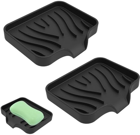 Mulapucher 2 Pièce Porte Savons Silicone, Design Anti-dérapant et Drainant, Support Savon Incliné, Porte-Savons Antidérapants pour Douche, Cuisine et Baignoire (Noir)
