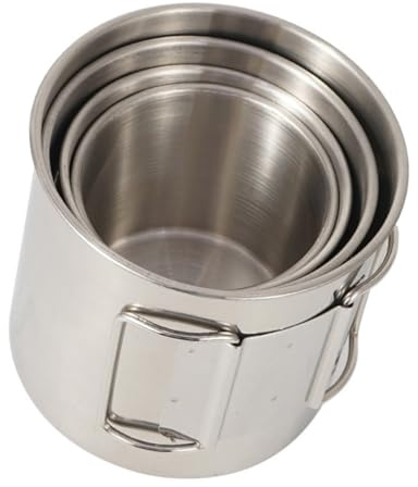 TOYANDONA Juego De 4 Tazas Plegables De Acero Inoxidable Para Camping, Portátil y Resistente, Con Mango Plegable, Color Blanco, Adecuado Para Senderismo, Barbacoas y Actividades Al Aire Libre