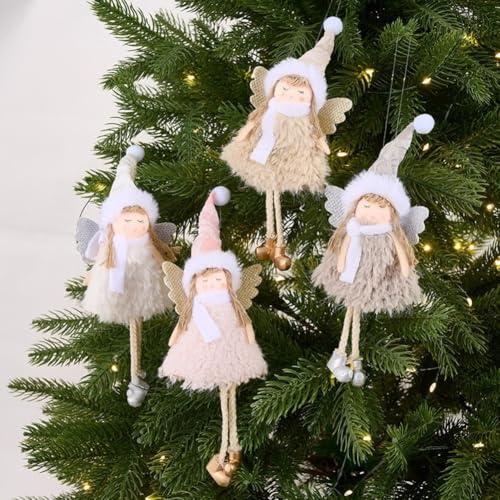 4-delat set med julängel flicka hängande ornament med flanellmaterial och guldvingar för säsongsdekor