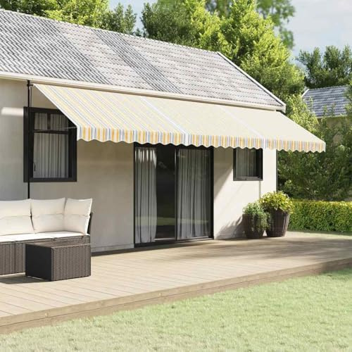 Tenda da sole con morsetto, multicolore, a righe, 6 x 3 m, per balcone, terrazza, giardino, copertura per terrazze, facile da mantenere