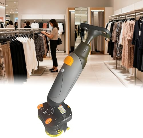 HuanEssentric Commercial Floor Scrubber Machine,Lightweight Electric Floor Cleaner,with 17 Cleaning Width,360° Rotating Head Double Brushes for Tile,Hard Gray