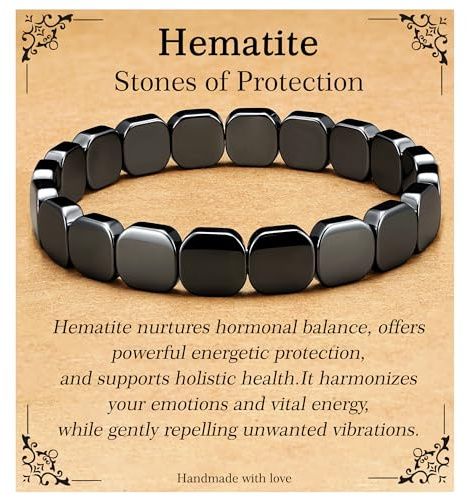 Esrael Hematite Bracelet for Men Father Day Gifts from Son Bead Bracelet 10MM Natural Stones Handmade Hematite Braclects Men's Jewellery Mens Gifts Birthday Gifts for Dads Him Mens