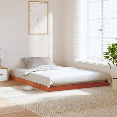 Estructura de Cama con Suelo de Madera Maciza de Pino, Base de Colchón de Listones Resistentes, Diseño de Perfil bajo, Muebles de Dormitorio Que Ahorran Espacio, Espacio (135x190cm)