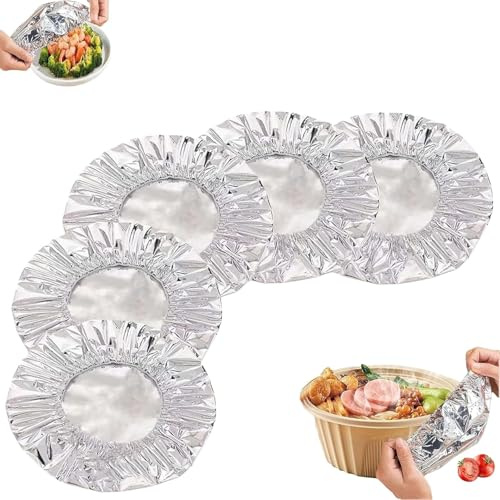 50/100pcs Repeatable Aluminum Foil Film Insulation Cover,Reusable Aluminum Foil Food Covers, Kitchen Fresh-Keeping A-luminum F Oil Food Covers,Adjustable Food Storage for Kitchen