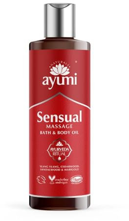 Ayumi Sinnliches Aromatherapie-Natur-Kaltgepresstes Öl, Massage- und Badeöl, gemischt mit Sandelholz, Ylang-Ylang & Zedernholz, sinnliches Massage- und Badeerlebnis, 1 x 250ml