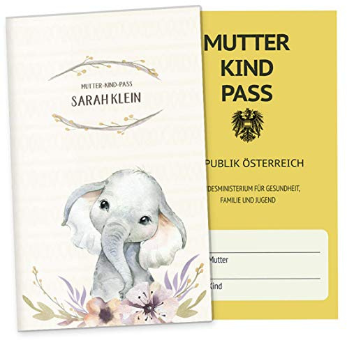 OLGS Mutter-Kind-Passhülle Österreich Wildnis – Stilvolle Elefant-Motiv Schutzhülle, Personalisierte MuKi-Pass Hülle ideal als Schwangerschaftsgeschenk