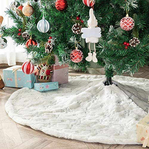 Weihnachtsbaum Decke Weihnachtsbaumrock Baumunterlage Plüsch Rund Weihnachtsbaumdecke Fell Christbaumständer Teppich für Weihnachtsfeiertag Dekorationen(Farbe, 90CM)