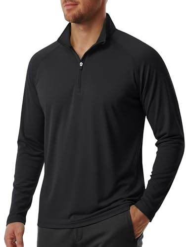 Fishing Shirts for Men Long Sleeve Men's Sun Protective Quarter Zip Shirt Rash Guard Shirts Running Shirts for Men Summer Shirts for Men Black