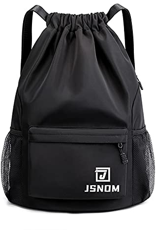 JSNOM Sacca Sportiva Palestra Mare: Zaino Casual Spiaggia Impermeabile per Viaggio Yoga Escursionismo Nuoto Allenamento Scuola con Coulisse per Uomo Donna (Nero)