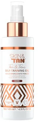 SKIN & TAN Tan & Tone Self Tanning Oil Dark Bundle - Hydrating, Firming, No-Rinse Formula for Golden Bronze - Streak-Free Application 145ml + Application Mitt & Back Applicator (Dark Old)