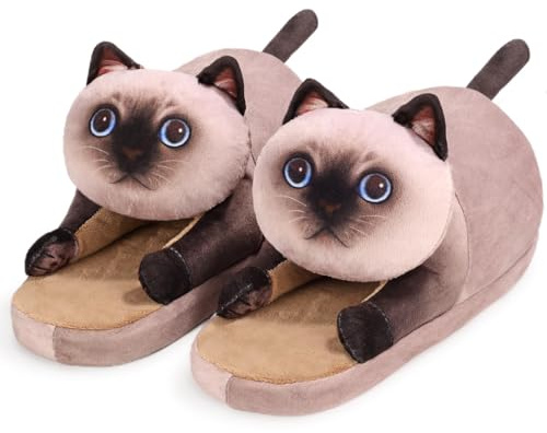 Openhahaha Zapatillas Casa Mujer Hombre, Zapatillas Gato Originales, Pantuflas Divertidas de Animales para Invierno (Siamés)