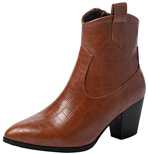 Lroey Reoly Bottines À Talon Bloc Femme, Bottes Cowboy Décontractée Zip Bottes Courtes Talons Moyen Pointu, Taille 32-54