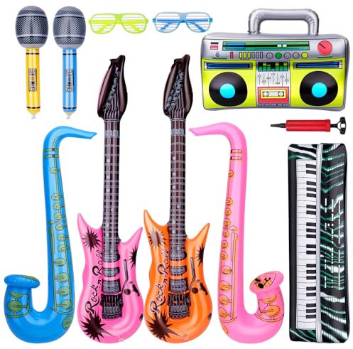 Jumbo Inflatables Party Props Toys Set Simulated Music Instrument Balloon Prop Guitar Sax Microphone Musical Instruments Balloon for Carnival Birthday Party Decorative Accessories(10PCS)