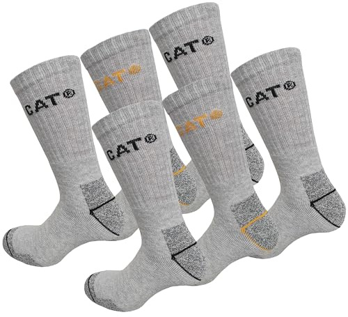 CAT Caterpillar Work Socks Men Heavy Duty - Reinforced Heel Toe - Terry Cotton - Pack of 6 Pairs