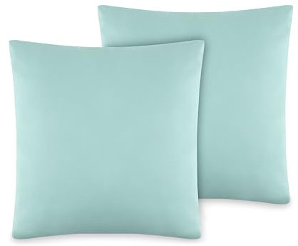 VEL VET HOME VelvetHome Deluxe 2er Set Kissenbezug 40x40 cm Made in EU Hohe Qualität Kopfkissenbezug mit Reißverschluss 100% Baumwolle Kissenhülle 40x40 Minze