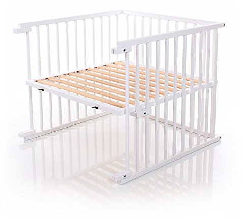 babybay Kinderbett Umbausatz für Beistellbetten stufenlos verstellbar passend für Modell Maxi Comfort Plus/Babybett Größe: 140 cm x 89 cm aus massivem Buchenholz, weiß lackiert