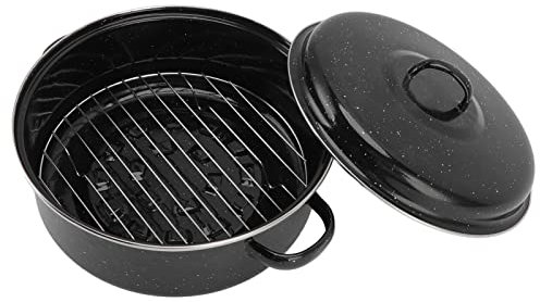 Self Basting Enamel Roaster, Multi Use Granite Roasting Pan with Rack Dutch Oven with Lid Basting Roaster Tin Roaster Pot Casserole Dish for Baking, Roasting, Turkey(26cm)