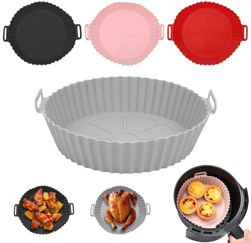 4 Pezzi Teglia Silicone Friggitrice ad Aria 20 cm, Contenitori per Friggitrice ad Aria Rotondi in Riutilizzabile e Multifunzionale, Accessori Friggitrice ad Aria Universale