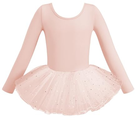 HIPPOSEUS Niña Maillot de Danza Manga Larga Tutú Vestido de Ballet Gimnasia Leotardo Body Clásico para Niñas,Y04cx-Lentejuelas rosa,4-5 Años