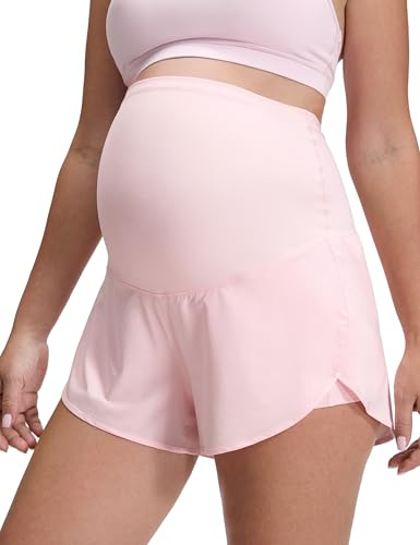 CRZ YOGA Maternité Short 2 en 1 Dauphin 7.6 cm | Taille Haute, Doublure avec Poches, à Séchage Rapide, Léger, Maintien Ventral en U, Grossesse Postpartum