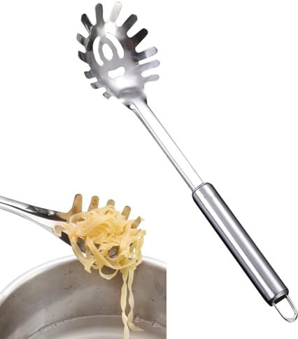 Cucchiaio per spaghetti,Spatola per pasta in acciaio inox,Con manici ergonomici per pasta e foro per appendere,Adatto per l'uso quotidiano a casa e al ristorante
