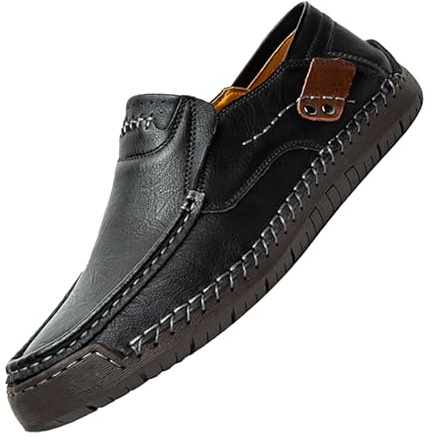 Chaussures en cuir pour hommes, mocassins à enfiler, baskets basses d’été, respirantes, légères, confortables, pour la marche, les loisirs, les déplacements en plein air, avec semelle souple, Noir