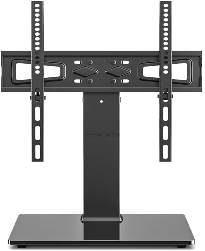 5Rcom Table Top TV Stand for 32-70 Inch TVs, 40KG Load Capacity, Tempered Glass Base Desk Mount with Height Adjustable, Universal Table Top TV Bracket for Living Room/Bedroom, Max VESA 400x400mm