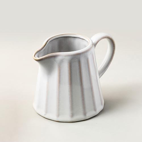 YHOJOY Ceramic Creamer Pitcher,Creamer Container with Handle, Small Milk Pitcher Cup for Coffee, Sauces, Salad, 10 OZ, Cream White